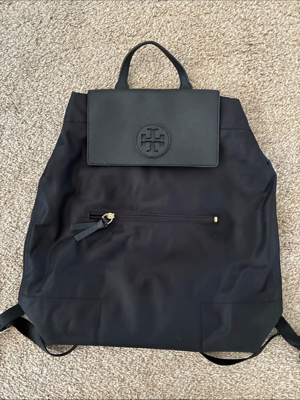 Tory Burch Black Nylon Logo Flap Backpack